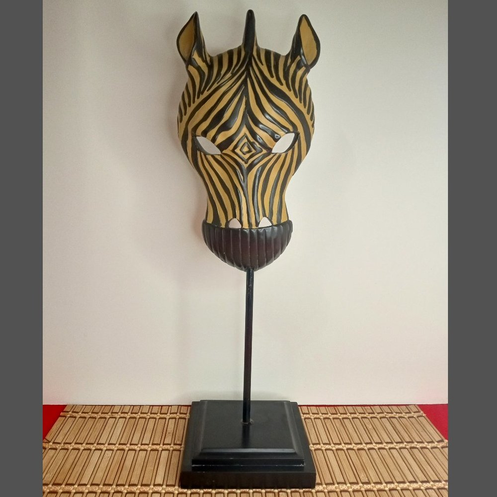 African Safari Style Resin Zebra Mask With Stand 17.5" Tall